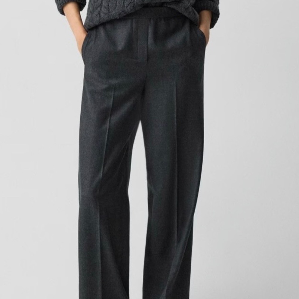 Theory Wide-Leg Pull-On Pant in Sleek Flannel- NWT